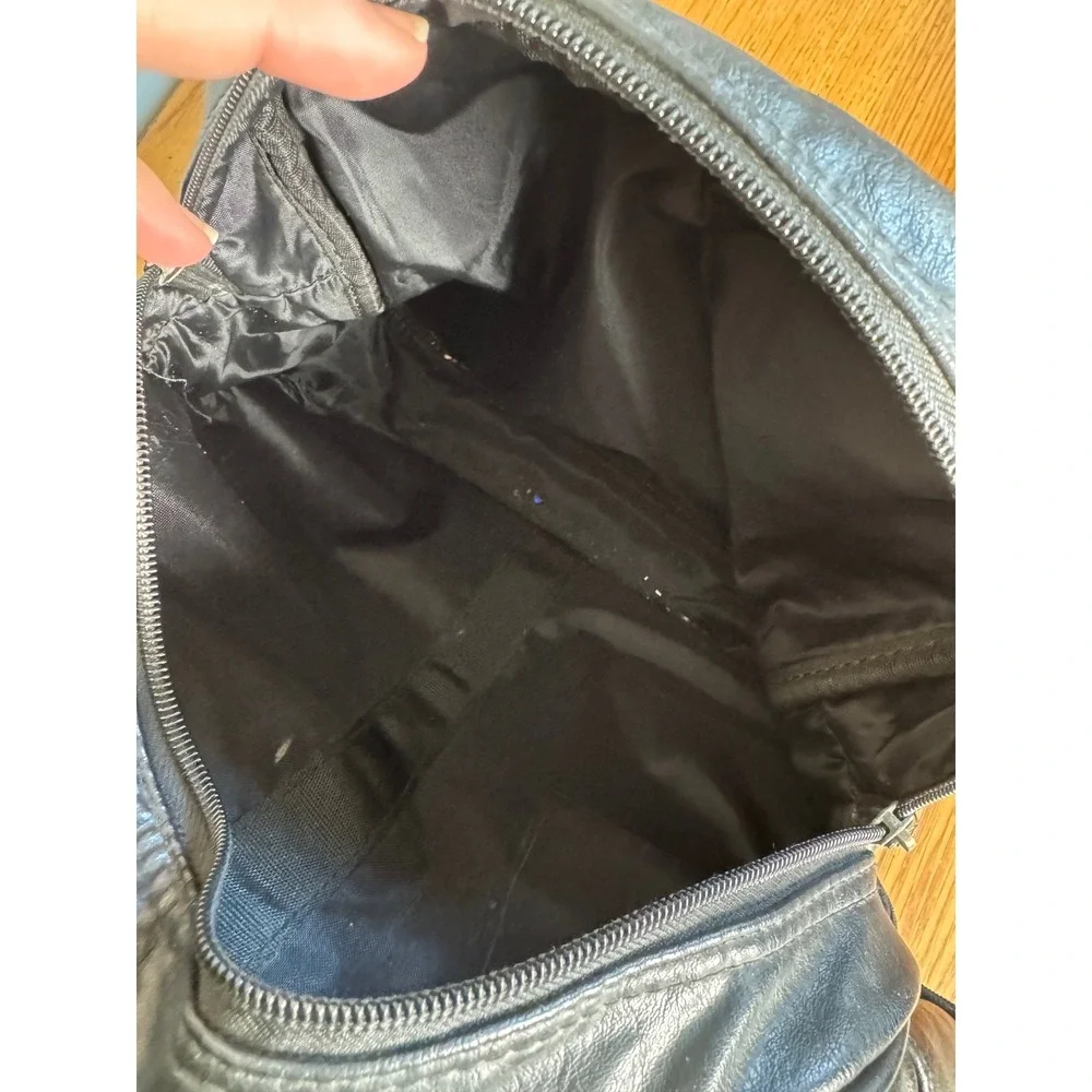 Y2K Blue Martini Black Leather Duffle Bag‎ Travel Weekender Gym Luggage Vintage